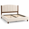 Lit double en bois et tissu bouclé beige 200x160 cm