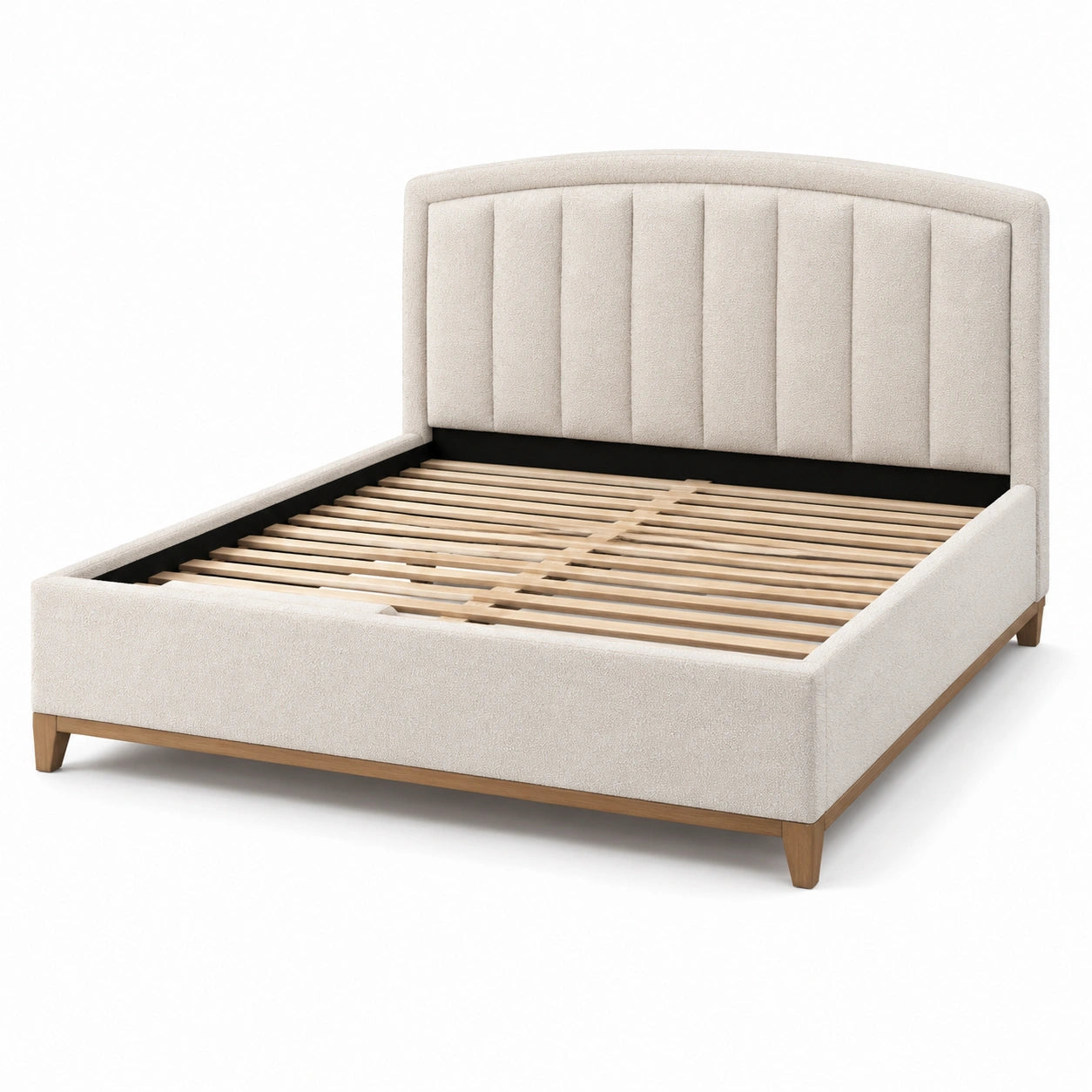 Lit double en bois avec revêtement en polyester beige 200x160 cm
