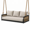 Balancelle d'extérieur en bois et métal avec coussins en tissu beige