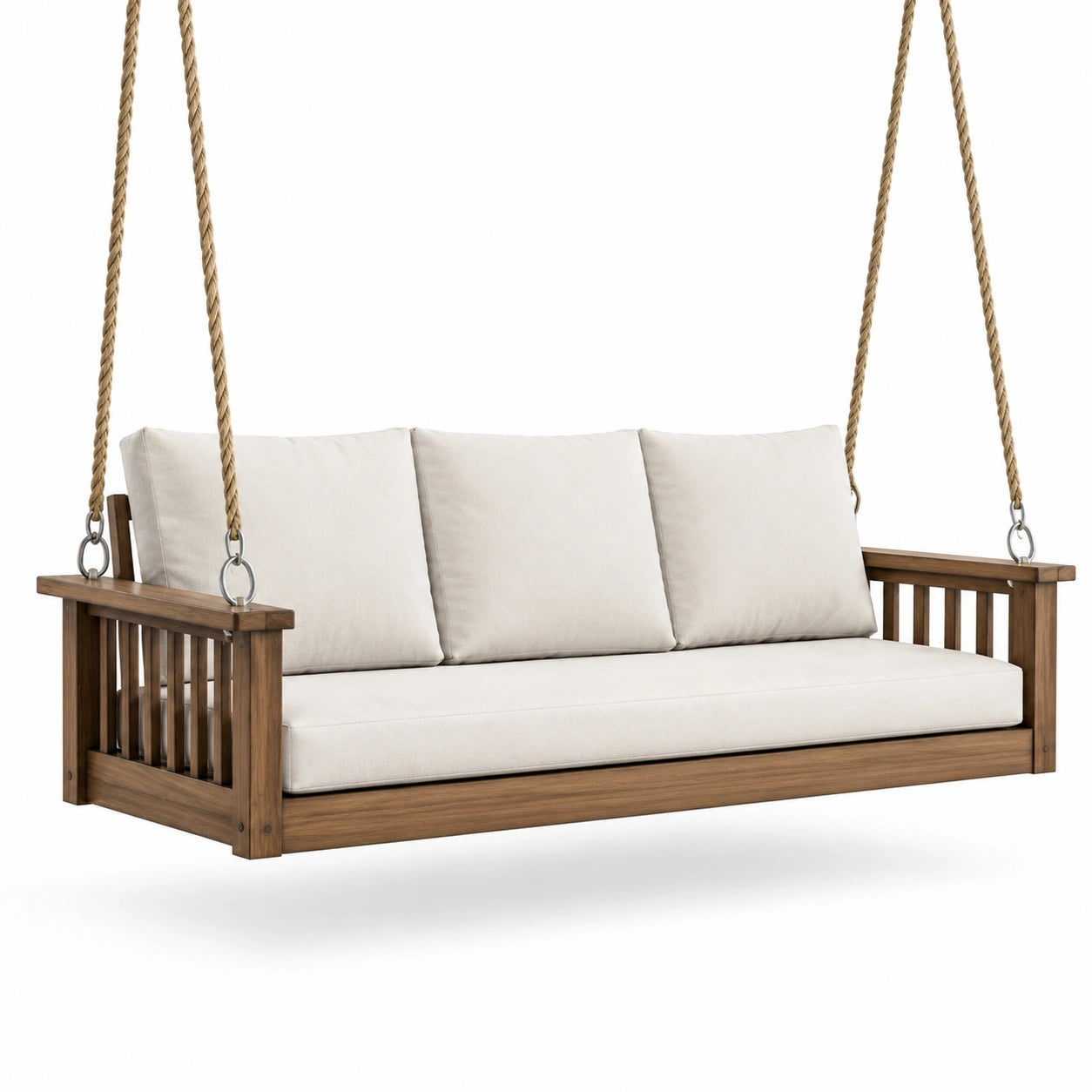 Balancelle en Bois avec Coussins en Polyester Crème 200 cm