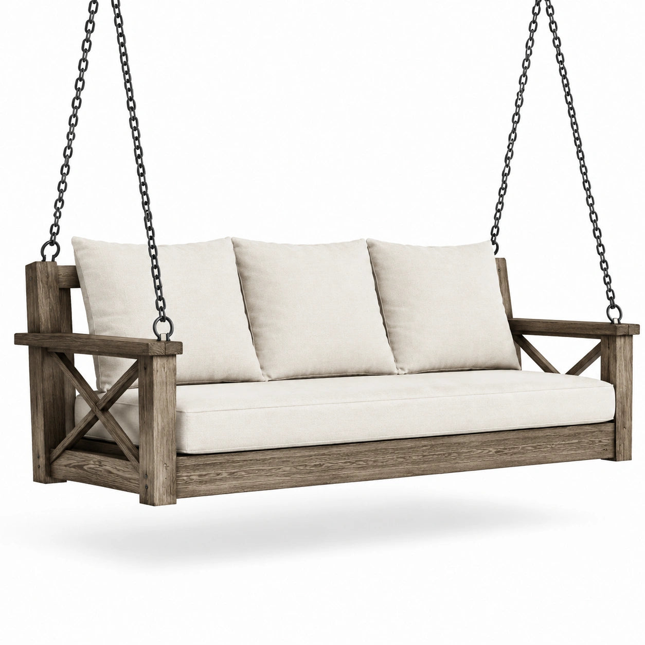 Balancelle en bois avec coussins en polyester beige