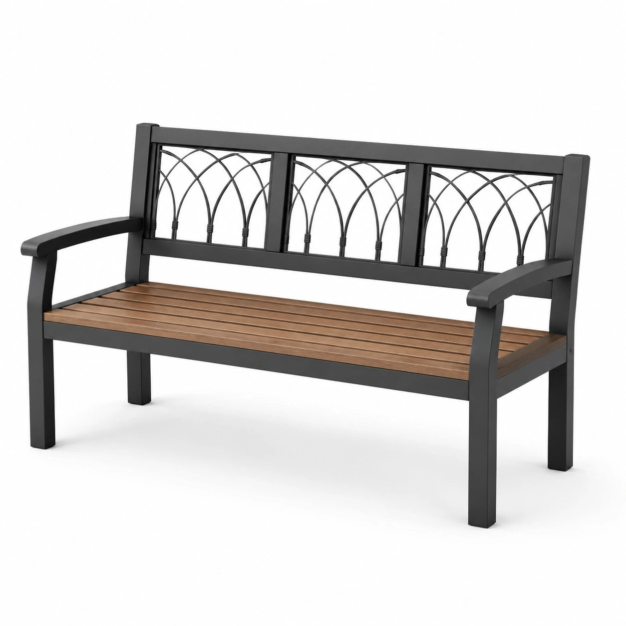 Banc de jardin en métal et bois d'acacia, 127 cm