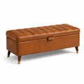 Banc de rangement en similicuir marron avec stockage intérieur