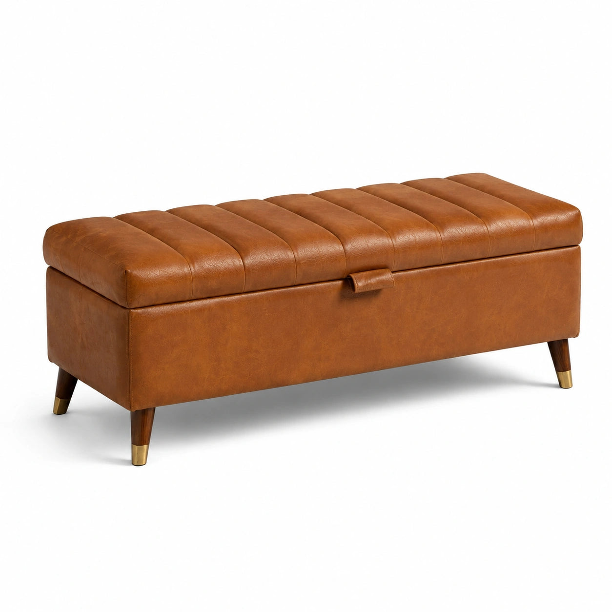 Banc de rangement en similicuir marron avec stockage intérieur