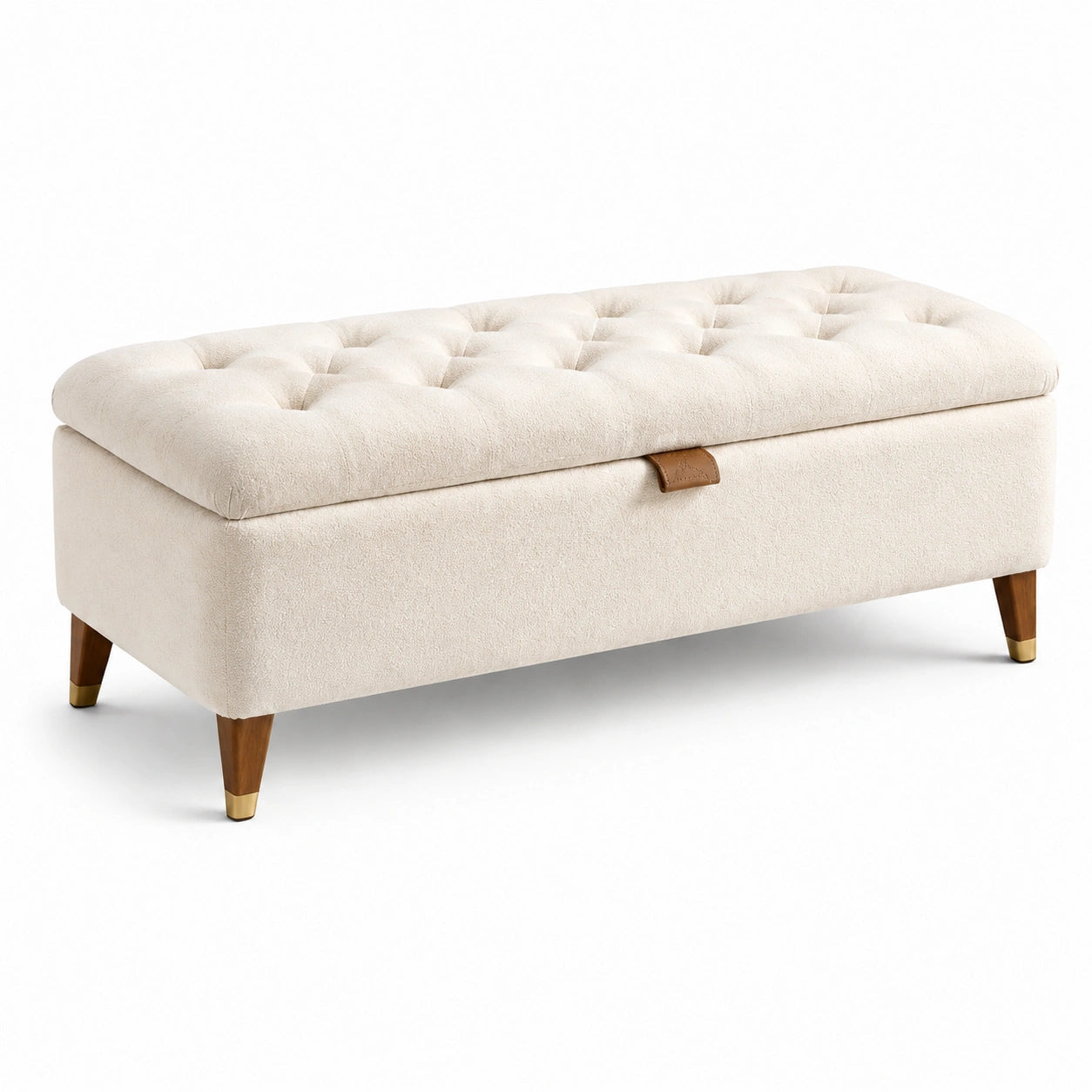 Banc de rangement en bois et polyester beige