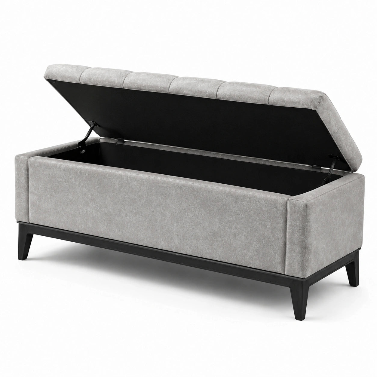 Banc de rangement en cuir synthétique gris avec pieds métalliques noirs 120 cm