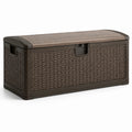 Coffre de rangement en plastique imitation rotin et bois composite marron