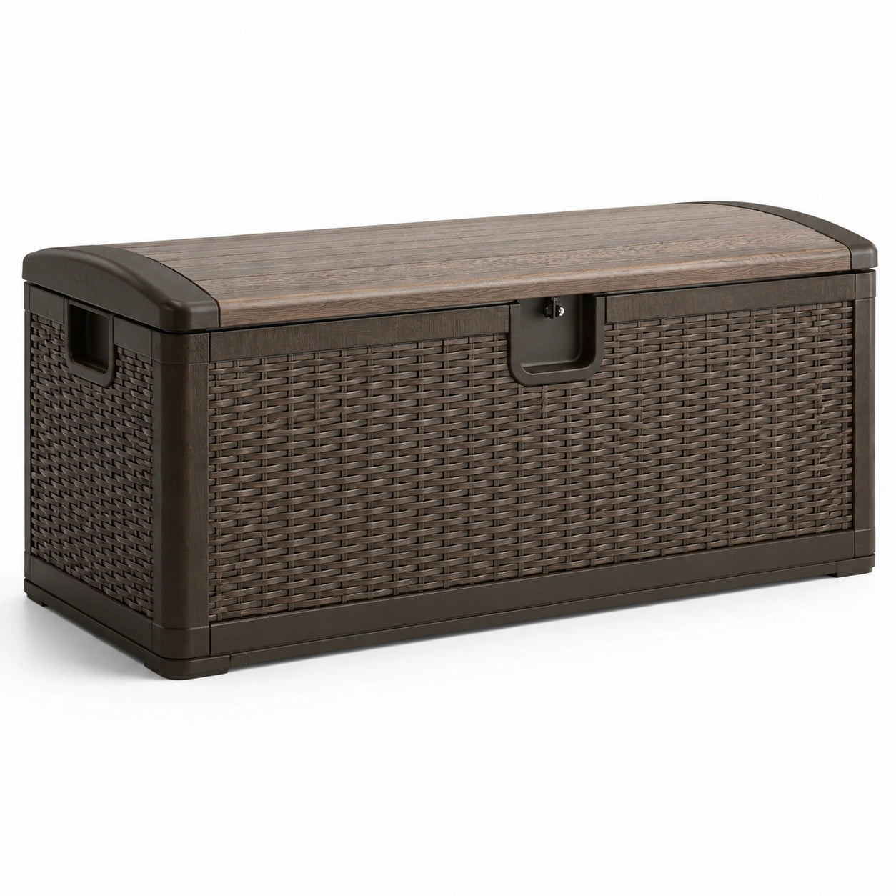 Coffre de rangement en plastique imitation rotin et bois composite marron