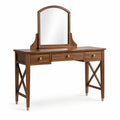 Coiffeuse en bois de noyer avec miroir et trois tiroirs