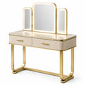 Coiffeuse en Métal Doré et Bois Beige avec Miroirs