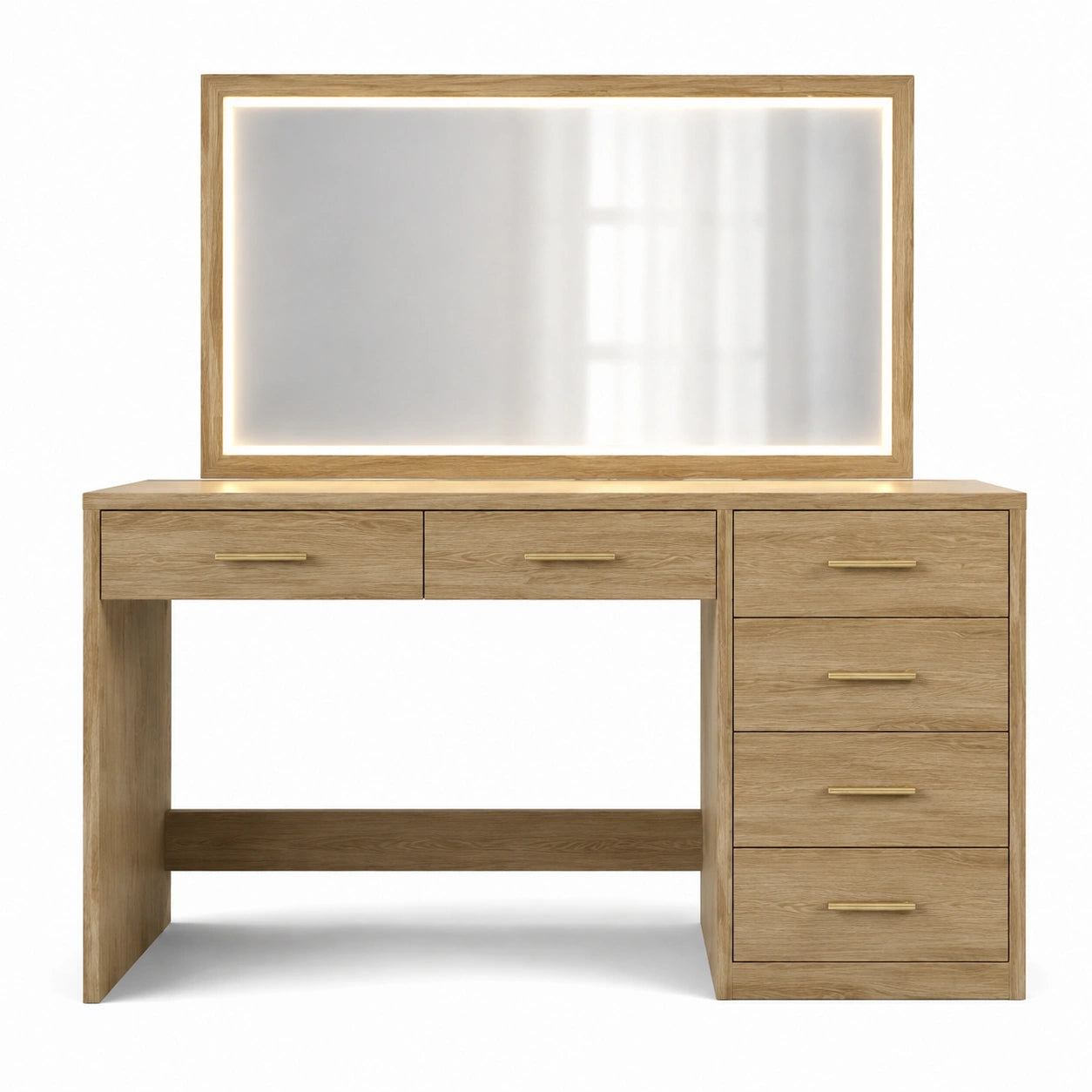Coiffeuse en chêne avec miroir LED et tiroirs