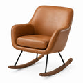 Fauteuil à bascule en cuir synthétique marron avec cadre en bois et métal