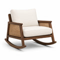 Fauteuil à bascule en bois de noyer avec cannage et coussins en polyester beige