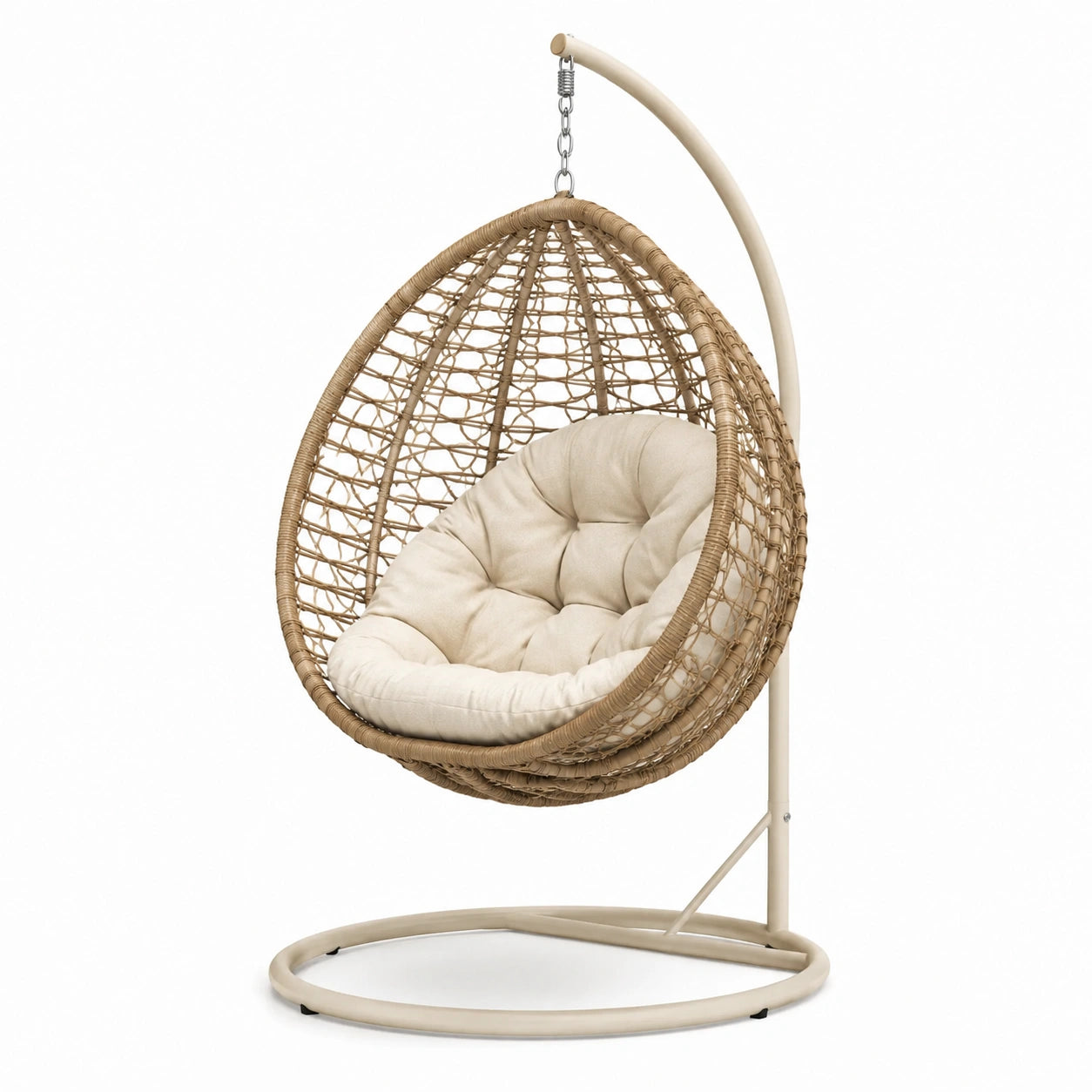 Chaise suspendue en rotin synthétique avec coussin en polyester beige