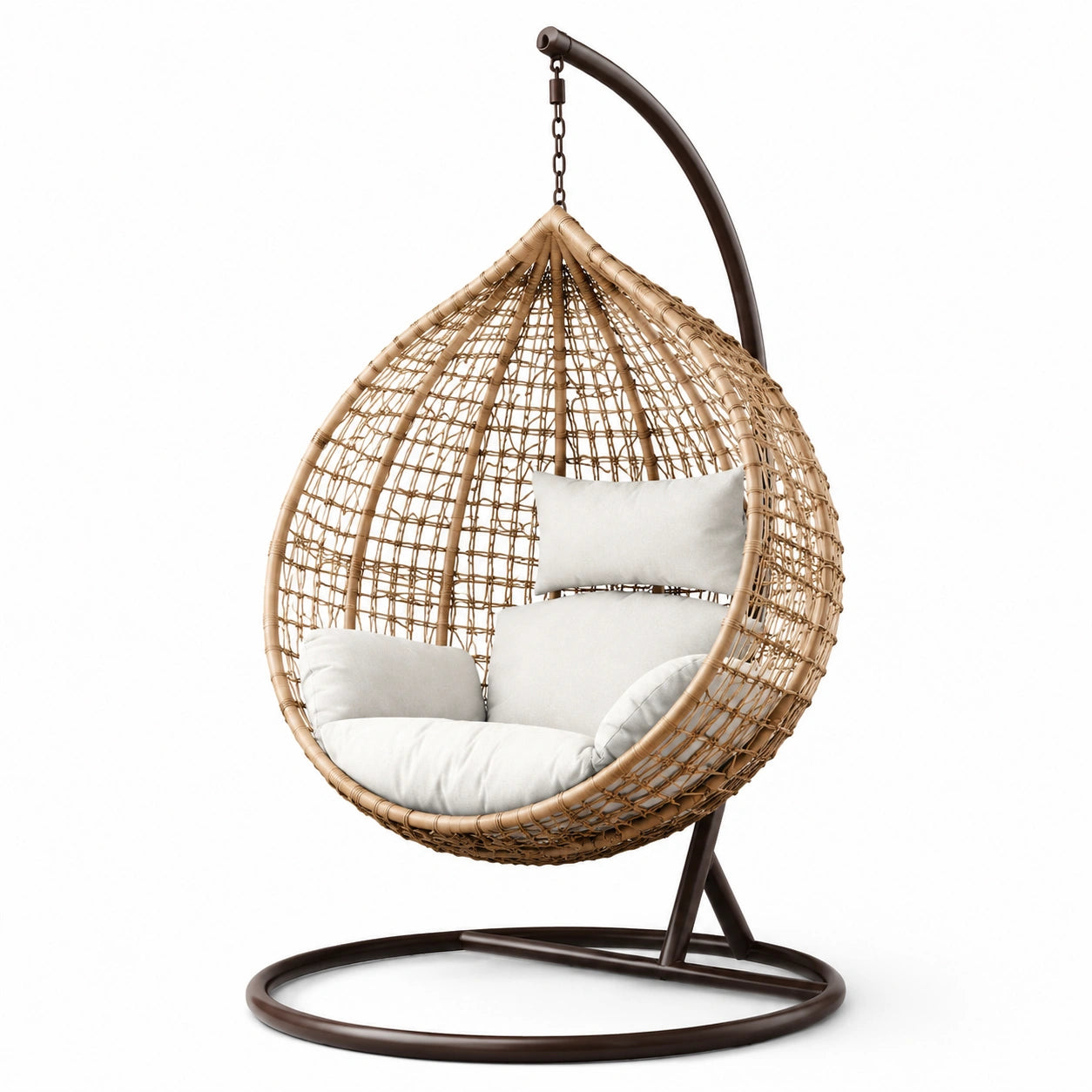 Chaise Hamac Suspendue en Rotin Synthétique avec Coussin Beige